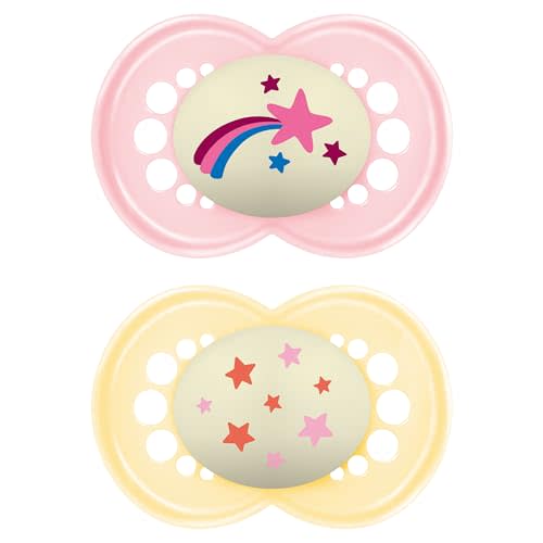 MAM Original Night Pacifiers, Binky Pacifier for 6-16 Months, BPA-Free Silicone, Glows in The Dark, Best for Newborn Babies, Developed with Medical Experts, 2 Count Binkies, with Sterilizer Case