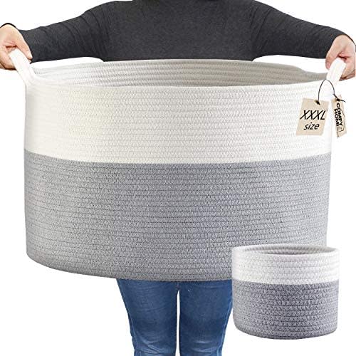 COMFY-HOMI 2pc Blanket Baskets Living Room 21''x21''x13.6'' Woven Rope Basket Laundry Hamper Baby Nursery Storage Organizer Laundry Baskets Bin XXXL Extra Large