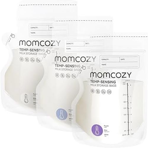 Momcozy Breastmilk Storage Bag, 8Oz, Temp-Sensing Color Change, 120 Count Milk Storage Bags Breastmilk with Pour Spout, Milk Bag with Self Standing for Breastfeeding, No Leak Presterilized for Freezer