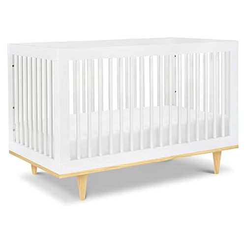 DaVinci Marley 3-in-1 Convertible Baby Crib with Wooden Toddler Bed & Daybed Conversion - White Finish & Natural Legs