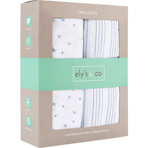 Crib Sheets Set 2 Pack - Baby Crib Sheets with 100% Jersey Cotton - Crib Sheets for Boys and Girls, Newborn Essentials (Blue Stars & Stripes)