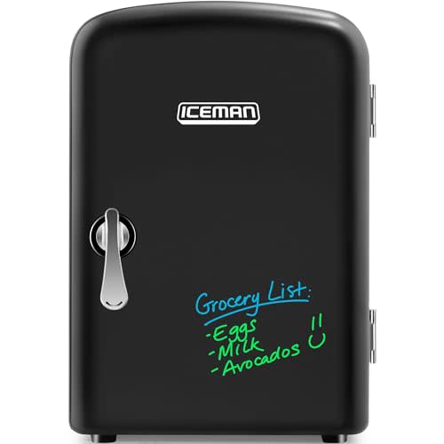 Chefman - Iceman Mini Portable Eraser Board Personal Fridge, Cools & Heats, 4L Capacity, Chills 6 12oz cans, 100% Freon-Free & Eco Friendly, Includes Plugs for Home Outlet & 12V Car Charger, Black