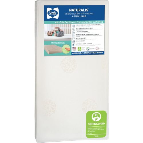Sealy Baby 2 Stage Infant Crib Mattress Plus Toddler Bed Fit, Breathable, Resistant to Stain Cover, Dual Firmness and Ultra-Lightweight, Naturalis