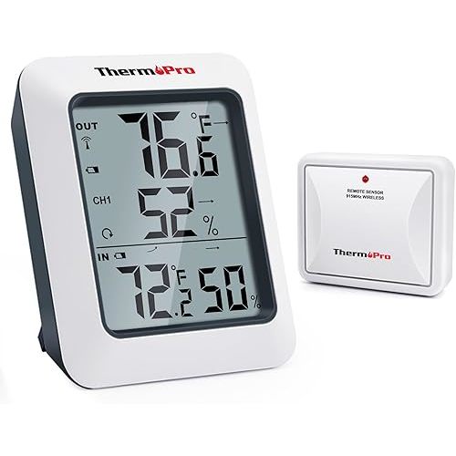 ThermoPro TP60 Digital Hygrometer Outdoor Thermometer Wireless Temperature and Humidity Gauge Monitor Room Thermometer with 500ft/150m Range Humidity Meter