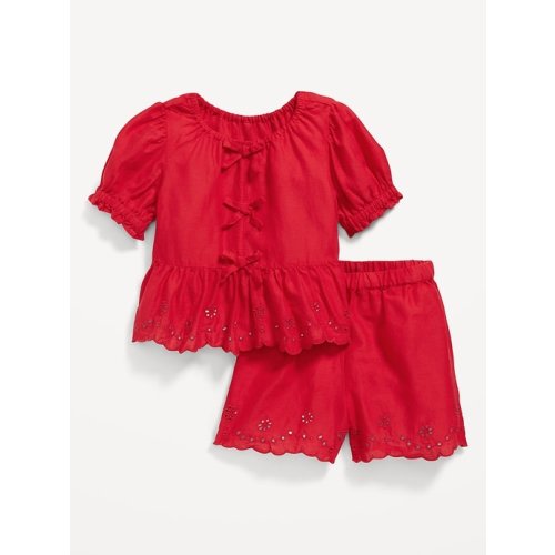 Peplum Eyelet Top and Shorts Set for Toddler Girls