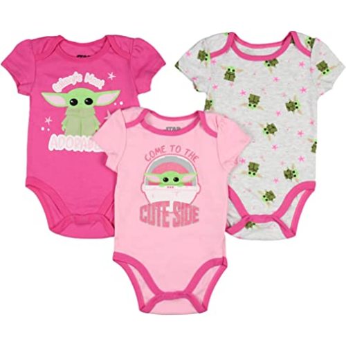 Star Wars Infant Baby Girls Come to The Cute Side Grogu Baby Yoda One Piece Pajama Romper 3 Pack