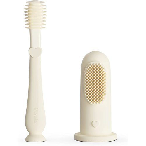 Moonkie Baby Finger Toothbrush Tongue Oral Cleaner Kit for 3 Months +, 2 Pcs (Ivory)