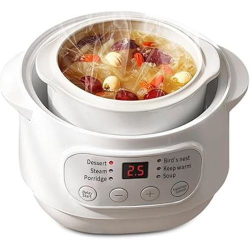 1L Electric Stew Pot Slow Cookers Electric Stew Cooker Ceramic Liner with Lid Ceramic Casserole Cooking Pot for Stove Porridge Rice Soup