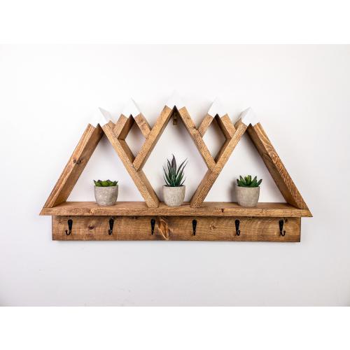 5 Peak Mountain Shelf with Hooks - Rustic Decor - Adventure Decor