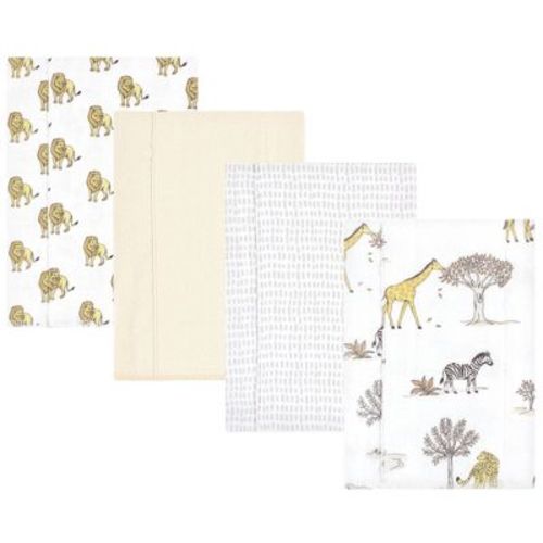 Hudson Baby Cotton Flannel Burp Cloths, Neutral Safari World 4-pack, One Size