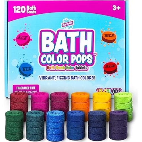 Tub Works® Bath Color Pops™ Moisturizing Kids Bath Bombs, 120 Count | Bath Bomb Refills for Bath Color Brush | Nontoxic & Fragrance-Free | 12 Unique Colors | Fizzy, Vibrant Water Color Tablets