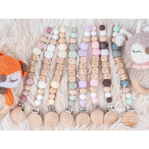 Personalized Name Pacifier Clip, Baby Shower Gift, Custom Soother Clip, Wooden Dummy Clip, Boho Binky Clip, Pacifier Holder, Newborn Gift