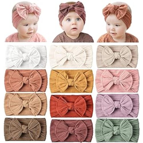 Prohouse 12 Pack Baby Nylon Headbands Hairbands Hair Bow Elastics Handmade Hair Accessories for Baby Girls Newborn Infant Toddlers Kids(Pink)