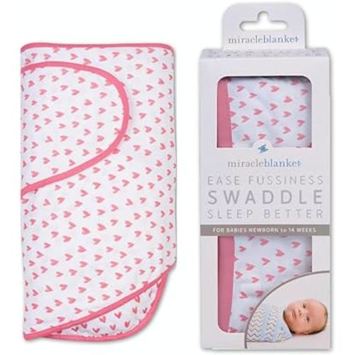 Miracle Blanket Swaddle Wrap - Newborn Essential Baby Blanket - Soft Sleep Sack Ideal for Newborns and Infants (Coral Hearts)