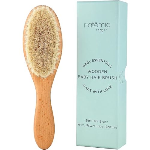 Natemia Baby Hair Brush - Soft Bristle Hair Brush Baby, Baby Registry Gift, Soft Baby Brush, Toddler Hair Brush for Boys & Girls, Newborn Baby Essentials, Newborn Hair Brush, Baby Wooden Brush