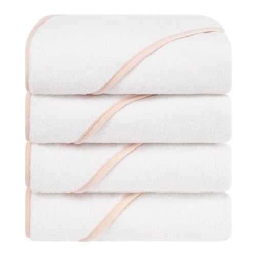 American Soft Linen 100% Cotton Soft Fluffy Hooded Baby Bath Towel Set 4 Piece - Pink