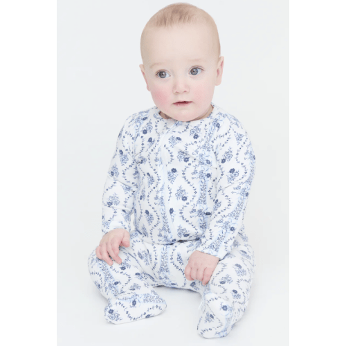 The Footie Pajama - Blue Vine Stripe - Hill House Home