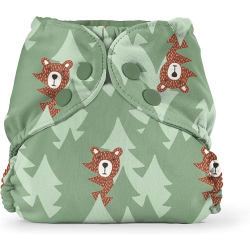 Esembly Cloth Diaper Cover - Reusable Swim Diaper, Waterproof, Breathable - Adjustable Outer Layer Over Absorbent Inner for Blowout Protection - Peek-a-Bear, Size 1 (7-17lbs)