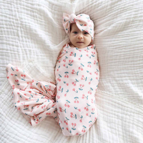 Cherry On Top Bamboo Waffle Oversized Swaddle Blanket
