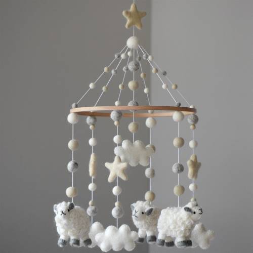 Sheep Baby Mobile, Neutral Sheep Nursery Mobile, Farm Crib Mobile, Cloud Mobile, Baby Boy Cot Mobile, Felt Animals Mobile, Mobile Nursery