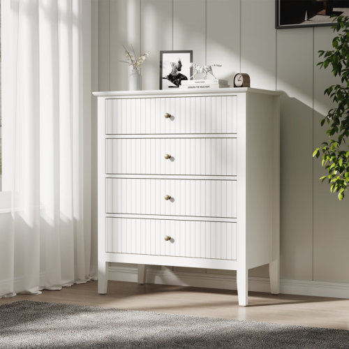 Lark Manor™ Amberrae White Fluted 4 Drawer Dresser For Bedroom & Reviews | Wayfair