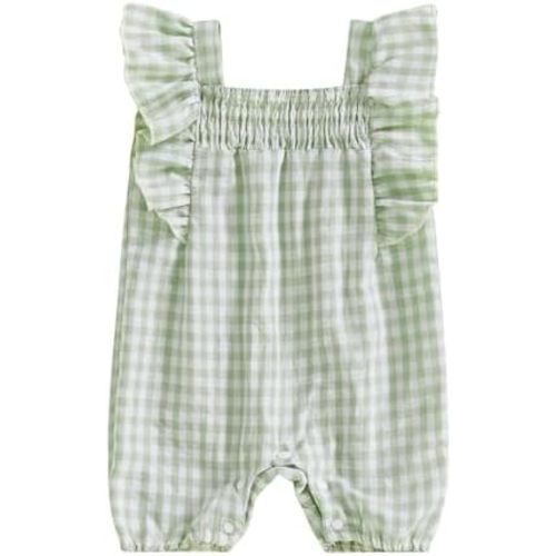 Infant Baby Girl Summer Outfits Plaid Ruffle Sleeveless Romper Smocked Bubble Jumpsuit Newborn Cute Clothes
