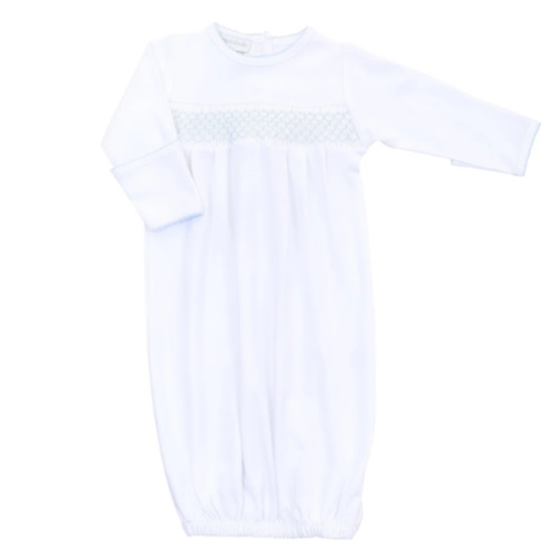 Essentials Smocked Gown with Blue Trim – Magnolia Baby