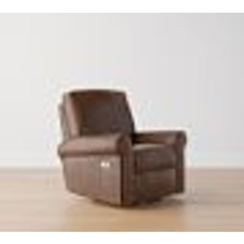 PB Comfort Roll Arm Leather Power Swivel Glider Recliner