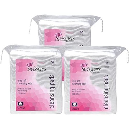 Swisspers Premium Ultra Soft Cleansing Pads – 50 Count (Pack of 3) – Large Rectangular Pads for Gentle and Versatile Skincare – 100% Lint-Free Cotton