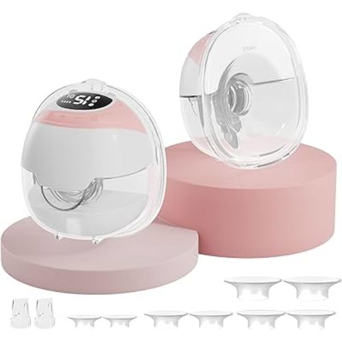 Hands-Free Wearable Electric Breast Pump, 3 Modes &15 Levels,320mmHg Strong Suction,Double-Sealed Leak-Proof Flange for Baby-Like Comfort,18/20/22/24mm Adjustable Flange, Pink 2-Pack Breast Pump Set