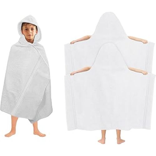 ORIGINAL KIDS Hooded Bath Towel Wrap - 2 Pack - Ultra Soft 100% Cotton Terry Large Oversized Hooded Kids Towel - Shower Pool Beach - 579 GSM Absorbent Quick Dry Plush Gift - 30 x 54 - White