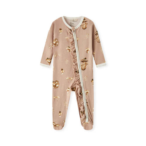 Mushroom Organic Cotton Ruffle Footed Romper