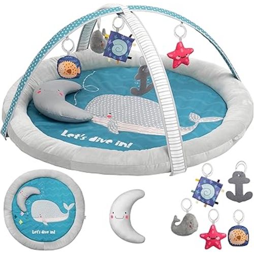 X-Large Baby Play Mat with Soft Bumper | Extra Room for Tummy Time, Crawling, & Play | Padded Floor Mat for Infants & Toddlers | Cozy & Safe Baby Activity Mat for Growing Families [Whale]