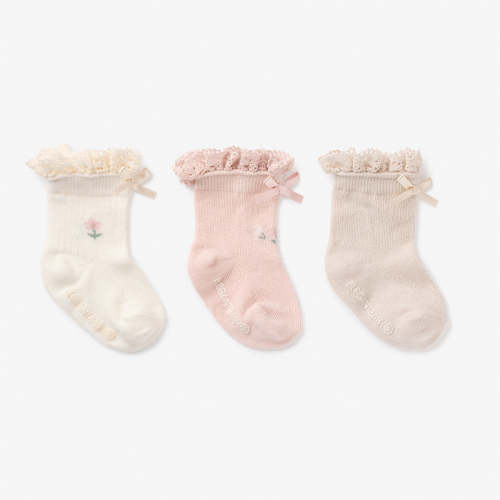 Floral Ankle Non Slip Baby Socks 3 pack PINK / 0-12M