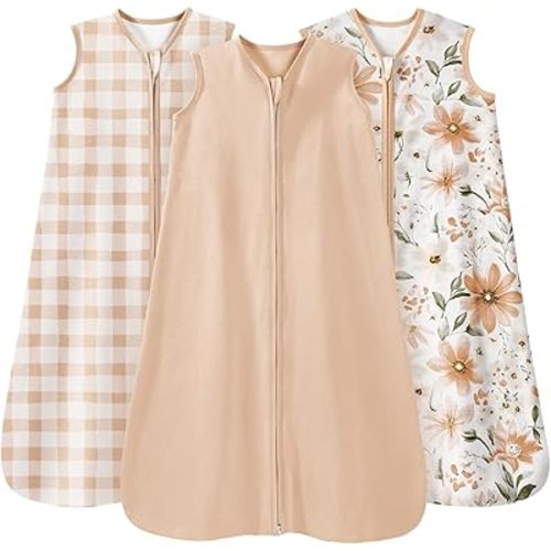 Baby Sleep Sack 0-6 Months Summer Sleep Sack 3 Pack 100% Cotton Baby Sleep Bag Wearable Blanket for Newborn Infant Orange Flowers & Plaid