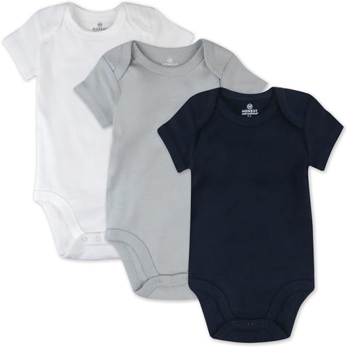 HonestBaby unisex-baby 3-pack Short Sleeve Bodysuits One-piece 100% Organic Cotton for Infant Baby Boys, Girls, Unisex