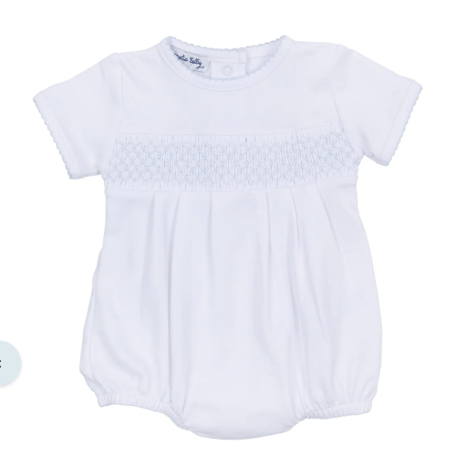 Essentials Solid Smocked Bubble - White Blue