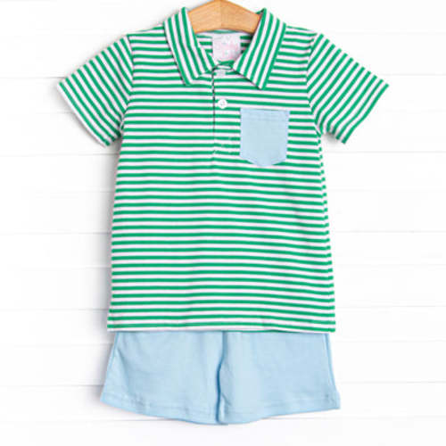 Levi Short Set, Blue and Green Stripe – Stitchy Fish