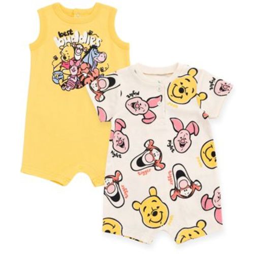 Disney Winnie the Pooh Newborn Baby Boys Henley Romper 2 Pack Yellow / Beige 3-6 Months