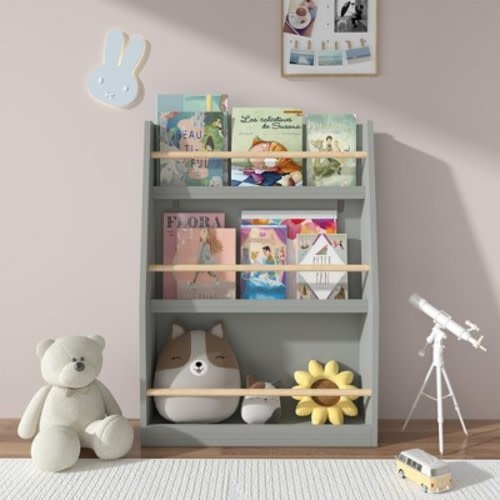 3 Tier Kids Book Shelf,Kids Book Rack, Helps Keep Bedrooms, Playrooms, and Classrooms Organized, Gray