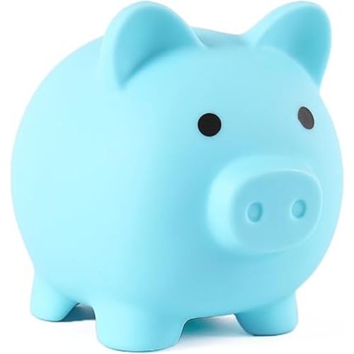 PandaEar Piggy Bank, Unbreakable Cute Plastic Coin Bank for Boys & Girls, Large Money Saving Bank, Shatterproof Pig Money Box, Fun Gift for Children Birthday, Christmas, Halloween (Blue)