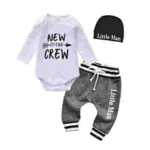 Newborn Infant Baby Boy Clothes Long Sleeve Romper Pants Headband Hat Outfits Set ( 3-6 Months, White)