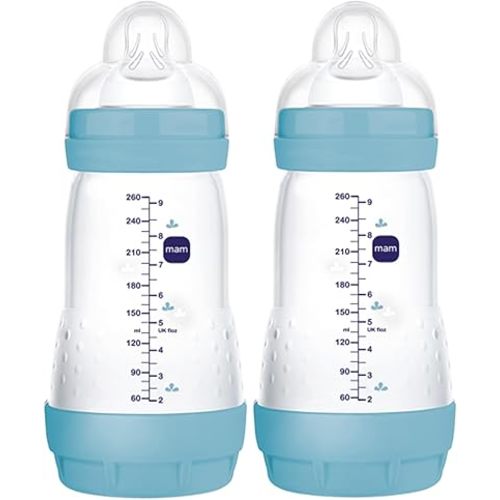 MAM Easy Start Anti-Colic Baby Bottle 9 oz, Medium Flow, Breastfeeding-Like Silicone Nipple Bottle, Reduces Colic, Gas, & Reflux, Easy-to-Clean, BPA-Free, Vented Baby Bottles for Newborns, 2+ Months