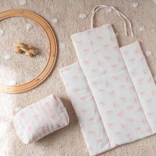 Baby Changing Mat Pink Ribbon, Cotton Baby Portable Diaper Changing Pad, Baby Girl, Baby Boy, Baby Shower Gift, Baby Accessories
