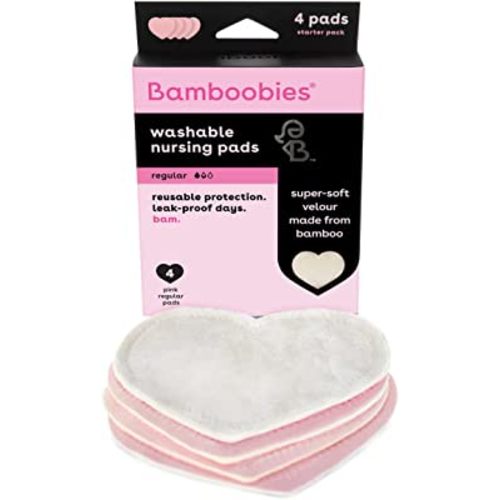 Bamboobies Nursing Pads for Breastfeeding Reusable Washable Breast Pads Super Soft Rayon Made From Bamboo Milk Proof Liner Perfect Baby Shower Gifts, Pale Pink