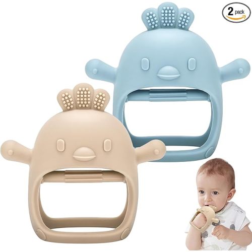 2 pièces de jouet de dentition en silicone pour bébé à partir de 3 mois, gant de dentition en silicone anti-chute sans BPA pour apaiser les gencives douloureuses, jouets à mâcher pour bébé pour les