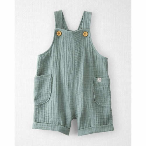 Baby Organic Cotton Gauze Shortalls in Green - Style,Spring Moss