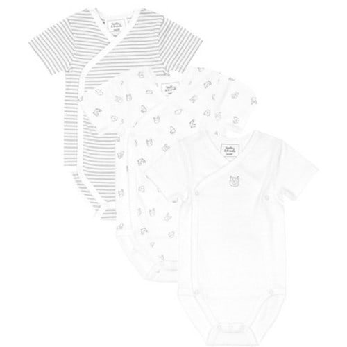 Stellou & Friends Unisex Crossbody Side Snap Onesies - Cotton Bodysuit - 3-pk, Color: Grey dog & stripes, Size: 0-3 months