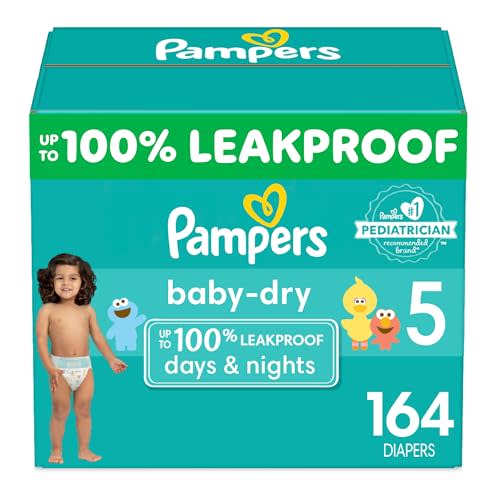 Pampers Baby Dry Diapers - Size 5, One Month Supply (164 Count), Absorbent Disposable Diapers