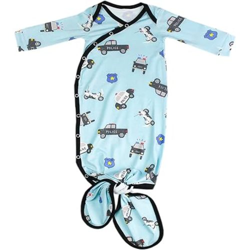 Copper Pearl Baby Gown - Knotted Newborn Sleepers for Baby Boy and Girl, Soft Stretchy Long Sleeve Infant Gowns with Bottom Tie and Hand Mittens, Perfect Hospital Coming Home Outfit (Leo)
